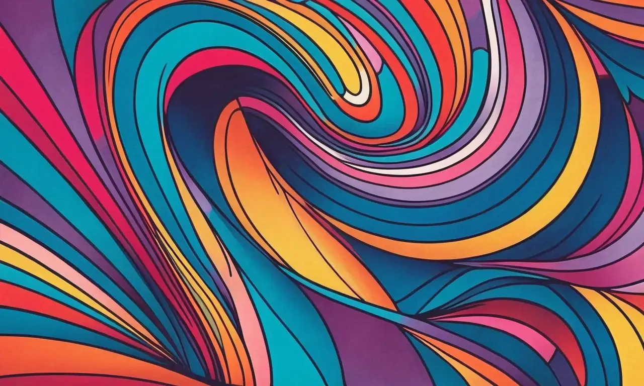 Estilo visual científico con colores vibrantes y formas dinámicas