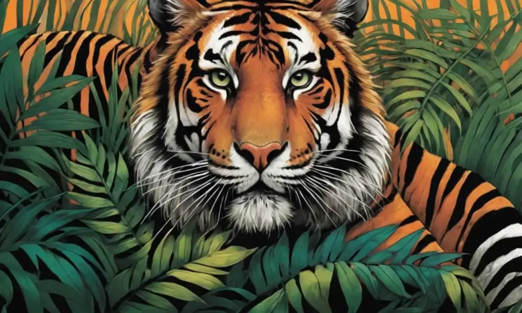 Un tigre majestuoso en un entorno vibrante combina fuerza