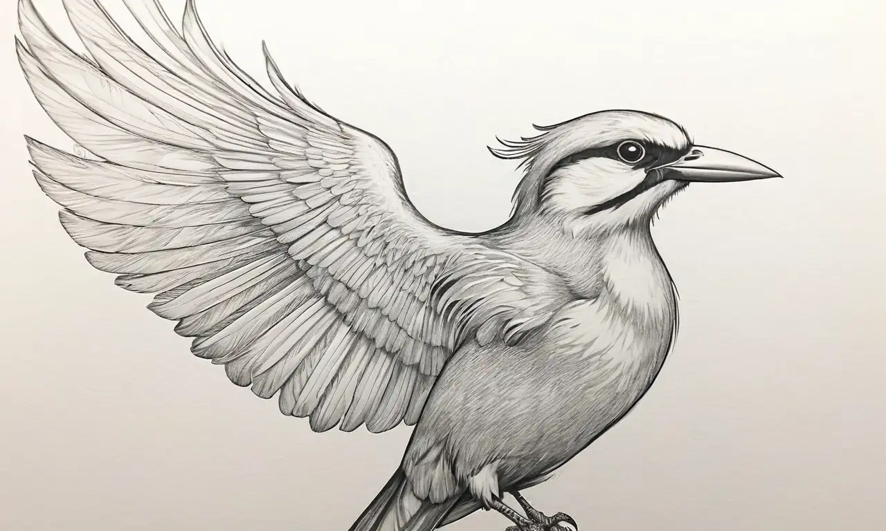 Dibujo etéreo de un ave en vuelo, con texturas suaves y contrastes que evocan emociones