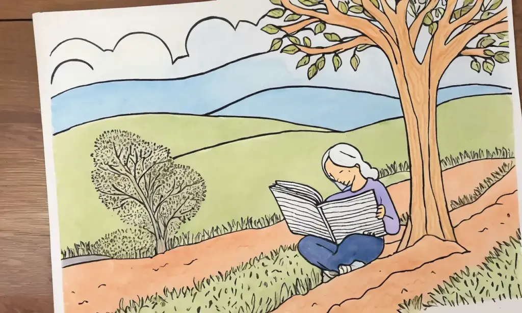 Una figura sentada bajo un árbol