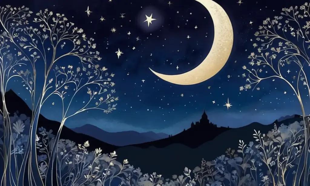 Noche suave y aterciopelada con luna creciente