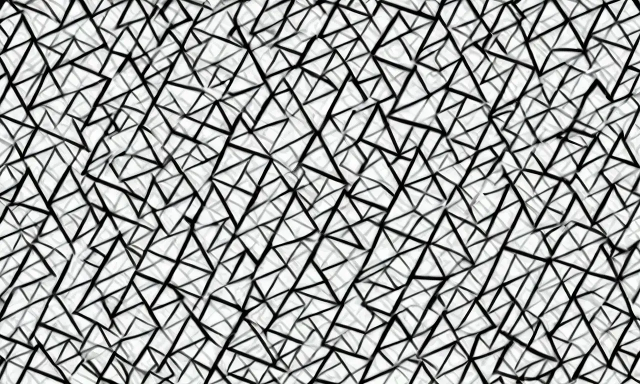 Triángulos de diferentes tamaños con líneas agudas y sombras contrastantes crean una composición dinámica y equilibrada
