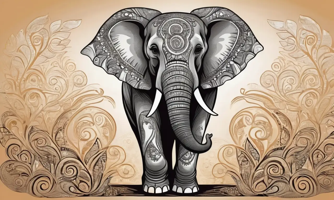 Un elefante majestuoso destaca por su fuerza y sabiduría en una composición rica en texturas y contrastes