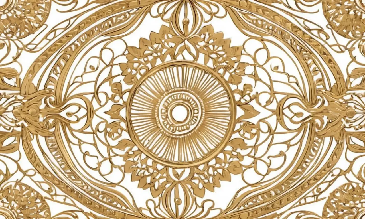 Descripción de una obra de arte en oro con detalles intrincados y un juego de luces y sombras