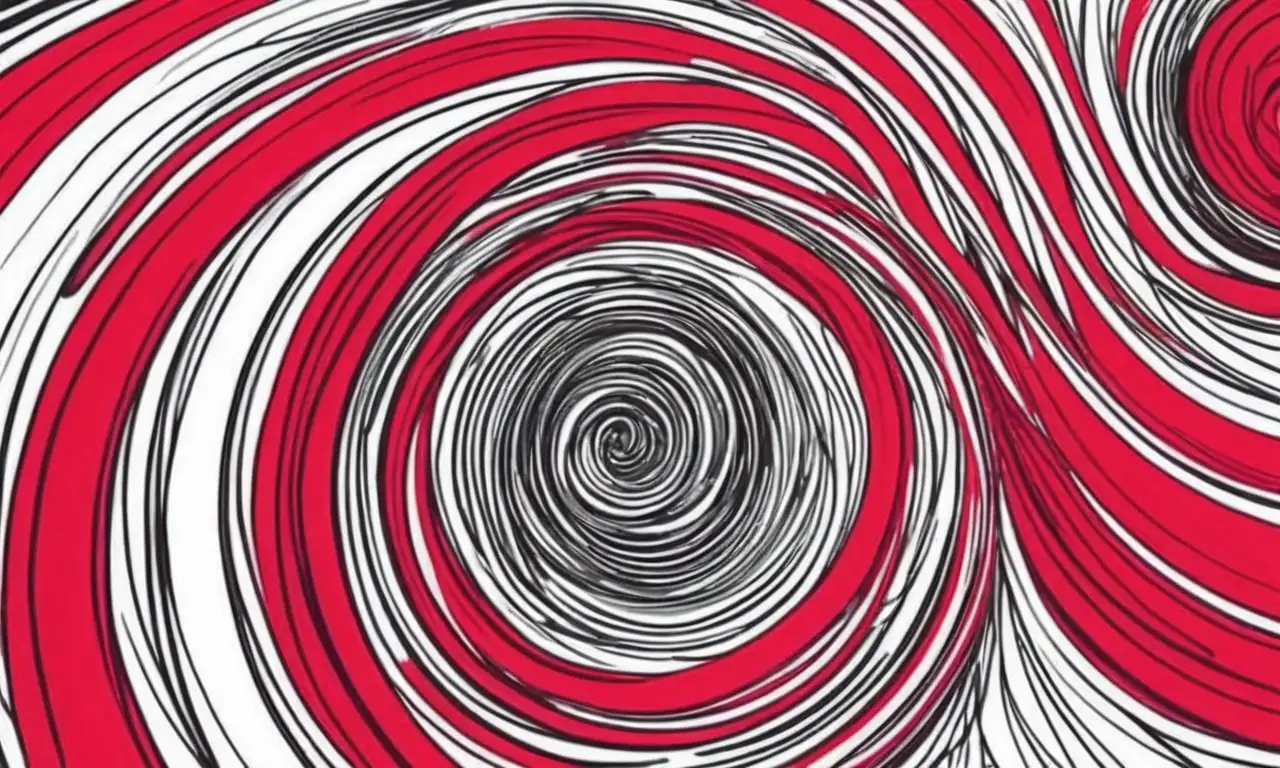 Líneas rojas vibrantes y texturas contrastantes crean una composición dinámica y emocional